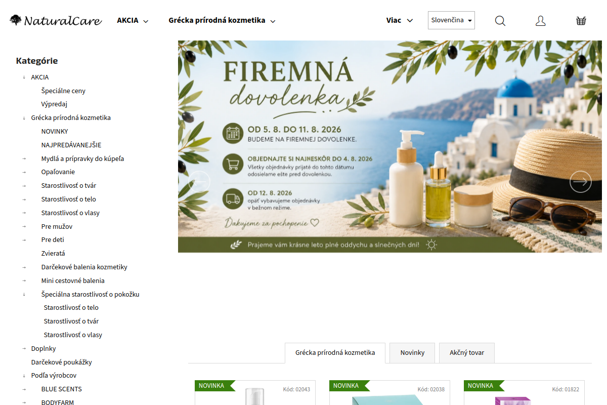 Náhľad internetového obchodu NaturalCare